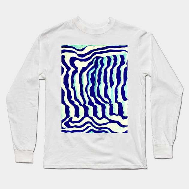 Background blue wavy strokes Long Sleeve T-Shirt by Alekxemko